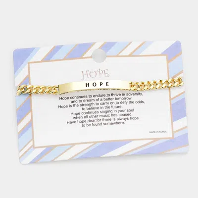 Fashnzfab Hope Curved Metal Bar Message Bracelet In Gold