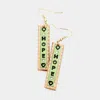 Fashnzfab Hope Genuine Leather Bar Dangle Earrings - Green In Gold