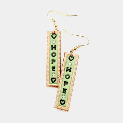 Fashnzfab Hope Genuine Leather Bar Dangle Earrings - Green In Gold