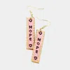 Fashnzfab Hope Genuine Leather Bar Dangle Earrings - Pink In Gold