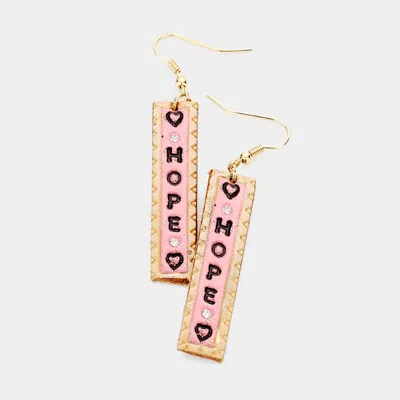 Fashnzfab Hope Genuine Leather Bar Dangle Earrings - Pink In Gold