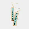 Fashnzfab Hope Genuine Leather Bar Dangle Earrings - Turquoise In Gold