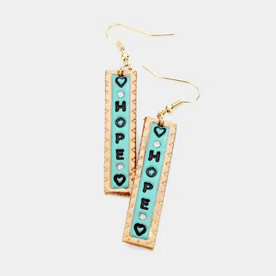 Fashnzfab Hope Genuine Leather Bar Dangle Earrings - Turquoise In Gold