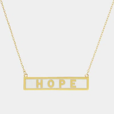 Fashnzfab Hope Gold Dipped Enamel Rectangle Message Pendant Necklace In White