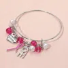 Fashnzfab Hope Heart Special Sister Pink Ribbon Pearl Faceted Bead Charm Bangle Bracelet Pink In Pink