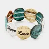 Fashnzfab Hope Love Faith _ Metal Stretch Bracelet In Green