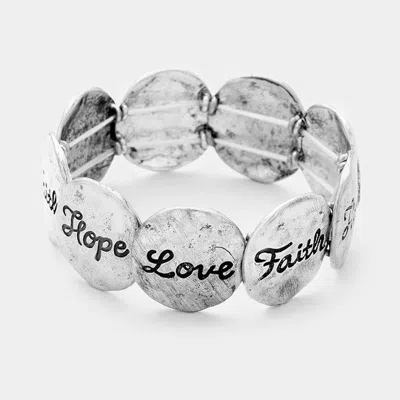 Fashnzfab Hope Love Faith _ Metal Stretch Bracelet In Metallic