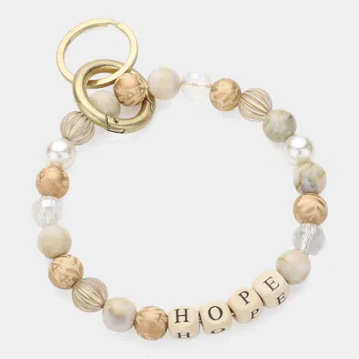 Fashnzfab Hope Message Accented Pearl Beaded Keychain / Bracelet Beige, Gold In Multi