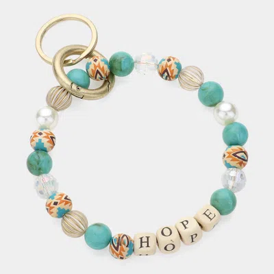 Fashnzfab Hope Message Accented Pearl Beaded Keychain / Bracelet Brown, Turquoise In Multi