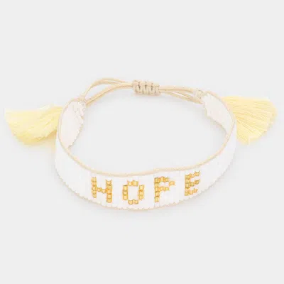 Fashnzfab Hope Message Beaded Tassel Adjustable Cinch Pull Tie Bracelet White In Gold