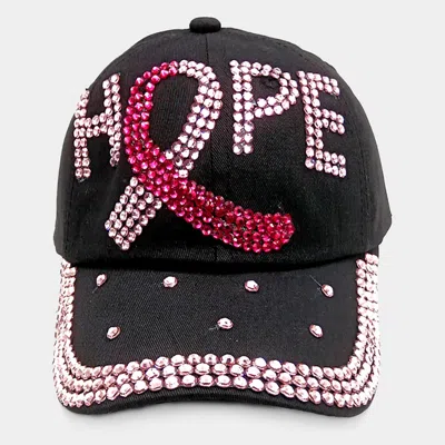 Fashnzfab Hope Message Bling Pink Ribbon Baseball Cap In Black