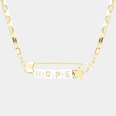 Fashnzfab Hope Metal Safety Pin Message Pendant Necklace In White