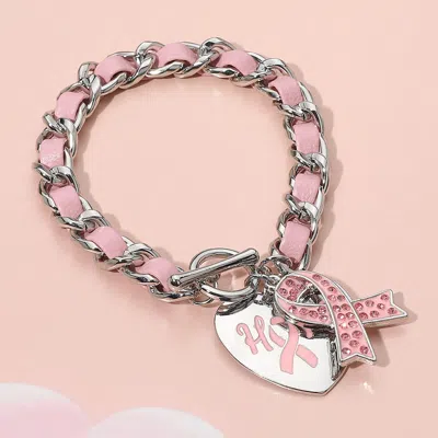 Fashnzfab Hope Pink Ribbon Awareness Charm Chain Toggle Bracelet Light, Pink In Multi