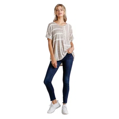 Fashnzfab Horizontal And Vertical Striped Short Folded Sleeve Top With High Low Hem In Multi