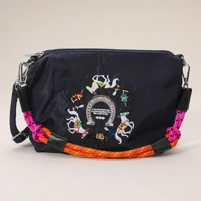 Fashnzfab Horse Horseshoe Embroidered Character Shoulder Bag In Blue