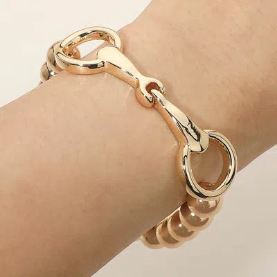 Fashnzfab Horsebit Beaded Stretch Bracelet In Gold
