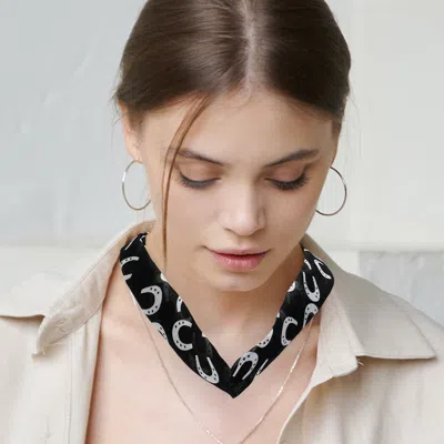 Fashnzfab Horseshoe Print Fabric Fabric Chiffon Necklace In Black