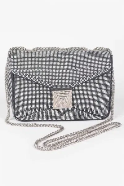 Fashnzfab Hot Fix Rhinestone Denim Clutch In White