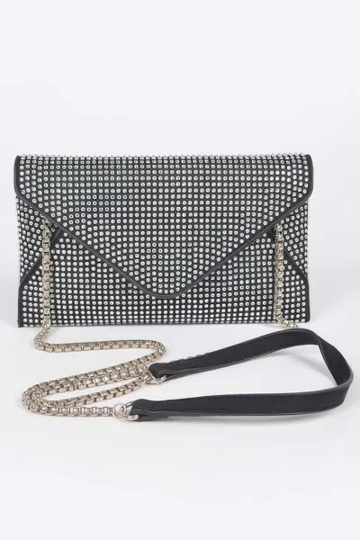Fashnzfab Hot Fix Rhinestones Envelope Clutch In Black
