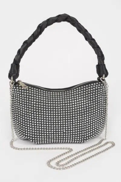 Fashnzfab Hot Fix Stone Twisted Handle Small Hobo Bag In Black