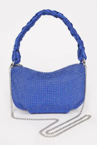 Fashnzfab Hot Fix Stone Twisted Handle Small Hobo Bag In Blue