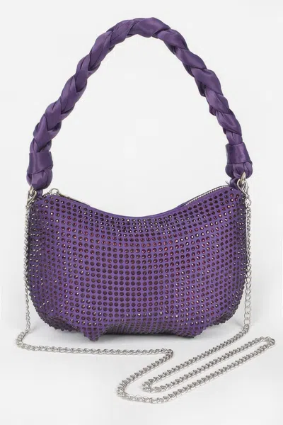 Fashnzfab Hot Fix Stone Twisted Handle Small Hobo Bag In Purple