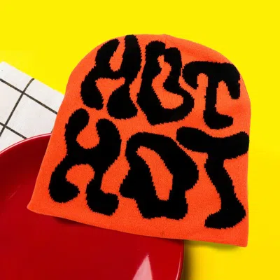 Fashnzfab Hot Hot Message Beanie Hat In Orange