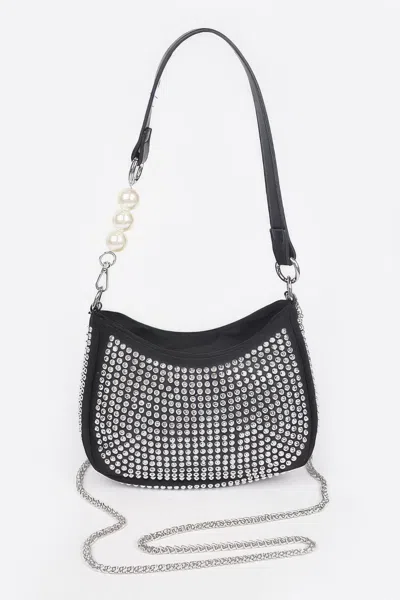 Fashnzfab Hotfix Micro Suede Crossbody Bag In Black