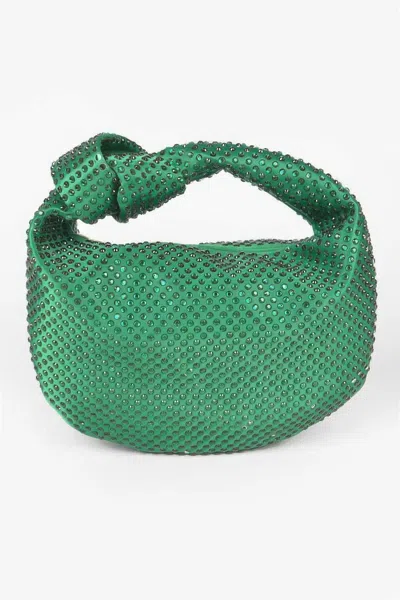 Fashnzfab Hotfix Rhinestone Clutch In Green