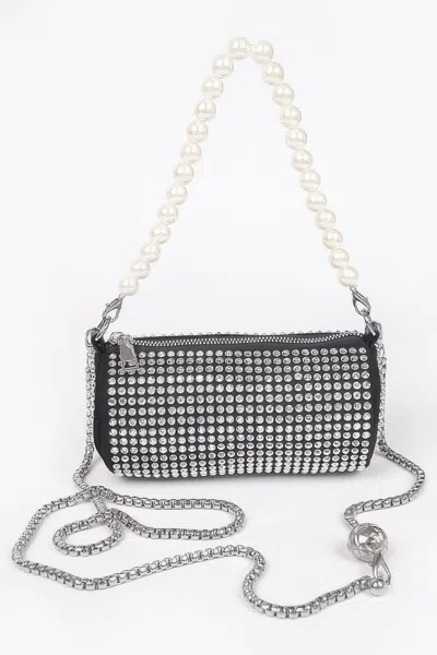 Fashnzfab Hotfix Tube Pearl Handle Bag In Silver