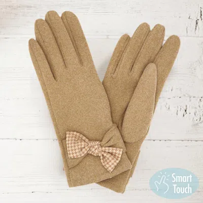 Fashnzfab Houndstooth Bow Smart Gloves In Brown