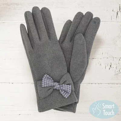 Fashnzfab Houndstooth Bow Smart Gloves In Gray
