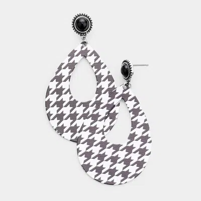 Fashnzfab Houndstooth Check Print Cutout Metal Teardrop Dangle Earrings In Silver