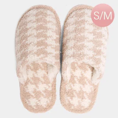 Fashnzfab Houndstooth Check Print Soft Home Indoor Floor Slippers - Beige In White