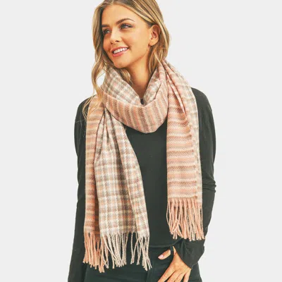 Fashnzfab Houndstooth Chevron Two Patterns Scarf In Pink