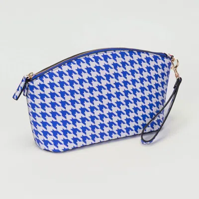 Fashnzfab Houndstooth Faux Leather The Make Up Bag Message Pouch Bag Beauty Organizer Bag In Blue