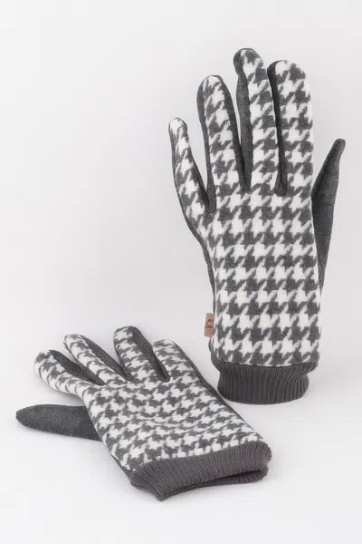 Fashnzfab Houndstooth Gloves In Grey