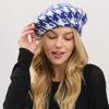 Fashnzfab Houndstooth Knit Beret Hat In Blue