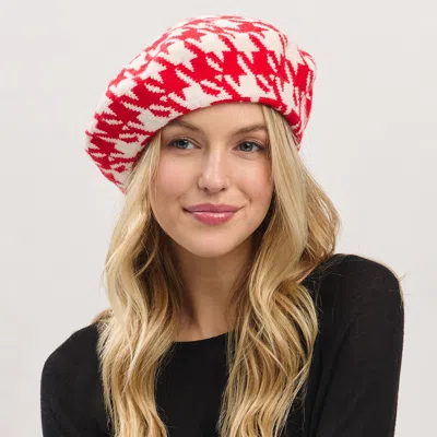 Fashnzfab Houndstooth Knit Beret Hat In Gold