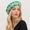 Fashnzfab Houndstooth Knit Beret Hat In Multi