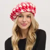 Fashnzfab Houndstooth Knit Beret Hat In Red