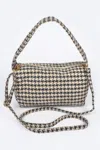 Fashnzfab Houndstooth Knit Shoulder Bag In White