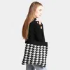 Fashnzfab Houndstooth Knit Tote Bag In Black
