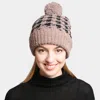 Fashnzfab Houndstooth Lined Pom-pom Beanie In Brown
