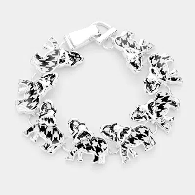 Fashnzfab Houndstooth Pattern Elephant Magnetic Bracelet Antique Silver, Jet Black In Multi