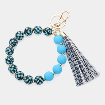 Fashnzfab Houndstooth Patterned Beaded Tassel Keychain / Bracelet Blue
