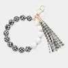 Fashnzfab Houndstooth Patterned Beaded Tassel Keychain / Bracelet Jet Black In Black