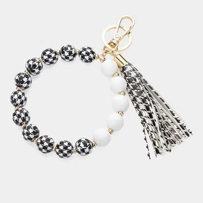 Fashnzfab Houndstooth Patterned Beaded Tassel Keychain / Bracelet Jet Black