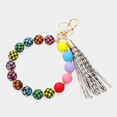 Fashnzfab Houndstooth Patterned Beaded Tassel Keychain / Bracelet Multi