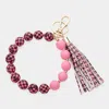 Fashnzfab Houndstooth Patterned Beaded Tassel Keychain / Bracelet Pink In Pink